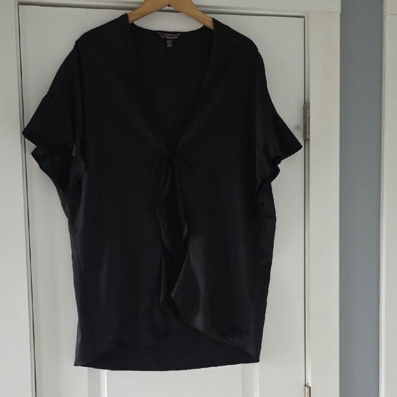 Victoria's Secret Tops - Victoria's Secret Black Tie-Front Flutter Komono